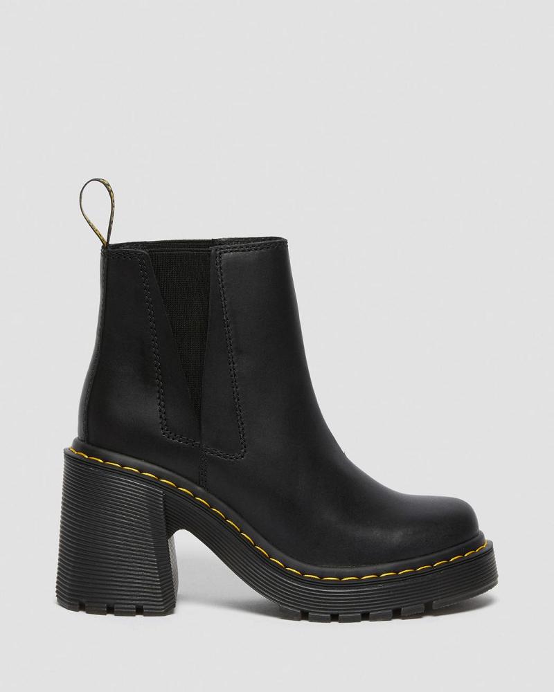 Botas de Tacon Dr Martens Spence Cuero Flared Heel Mujer Negros | MX 625SGL